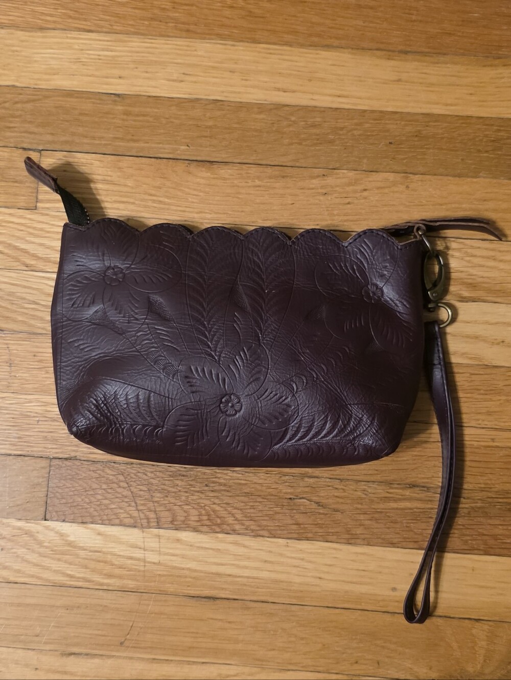 Women’s Leaders In Leather Floral-Embossed Wristlet Clutch - Deep Brown Plum